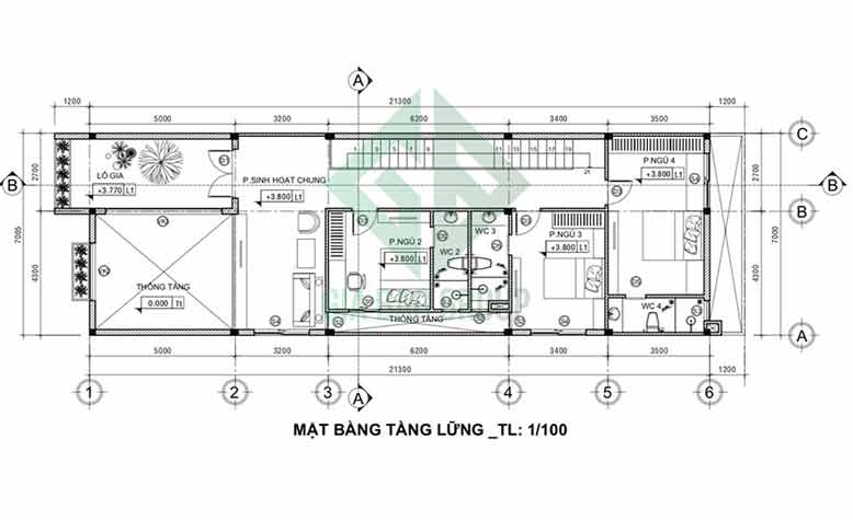 Mặt bằng tầng lửng của mẫu biệt thự mini 2 tầng