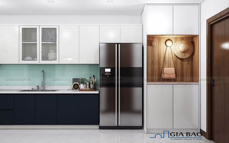 Thiết kế thi công nội thất căn hộ cho phòng bếp tối giản