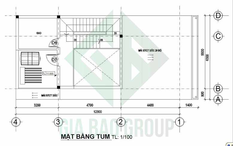 Thiệt kế mặt tum của thiết kế mẫu nhà phố 3 tầng
