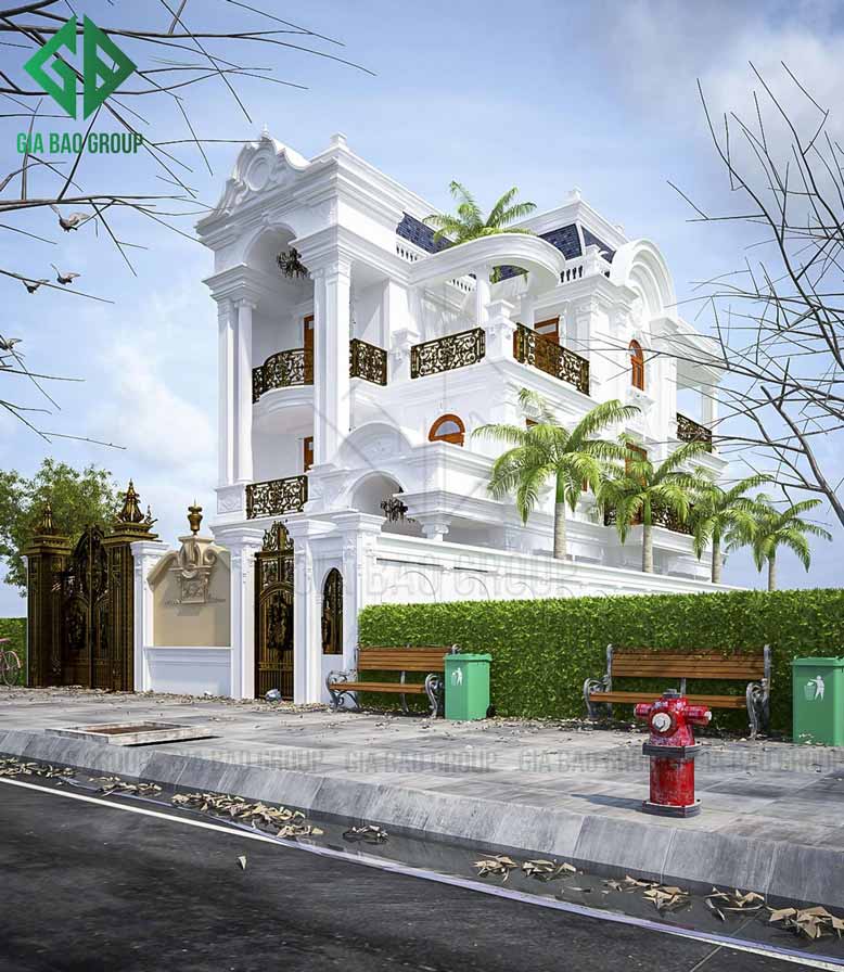 Màu trắng tinh khôi sang trọng của ngôi biệt thự 3 tầng cổ điển