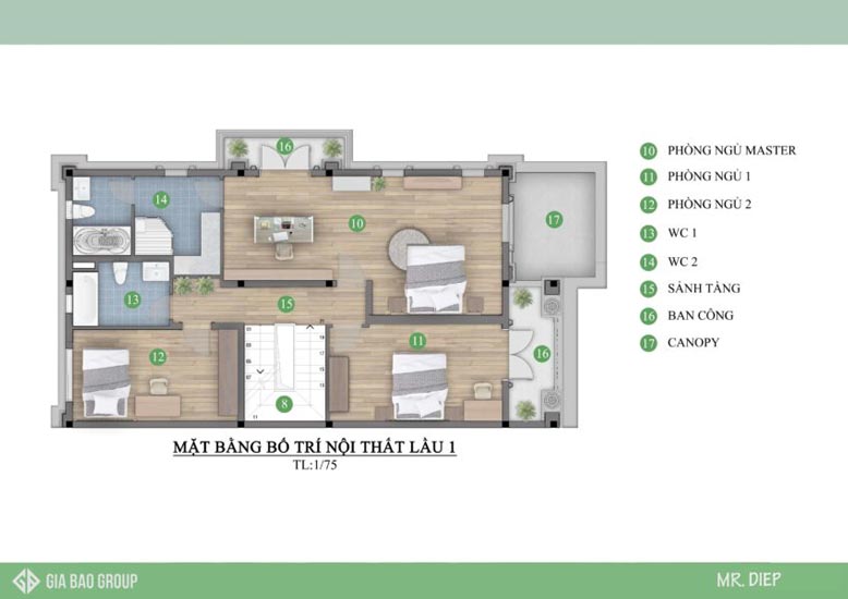 Mặt bằng nội thất lầu 1 của Biệt thự 3 tầng cổ điển