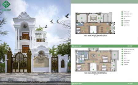 Thiết kế kiến trúc biệt thự 3 tầng cổ điển nguy nga tráng lệ – anh Diệp, Bình Dương