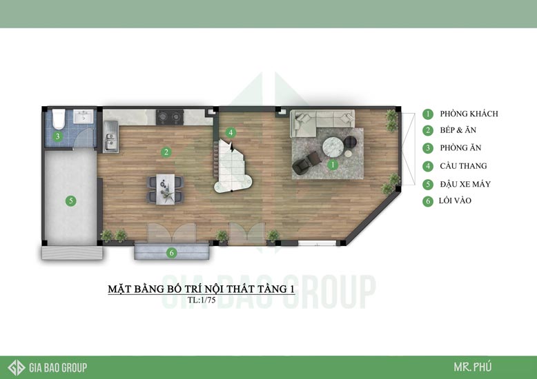 Tầng trệt của biệt thự 4 tầng tân cổ điển 