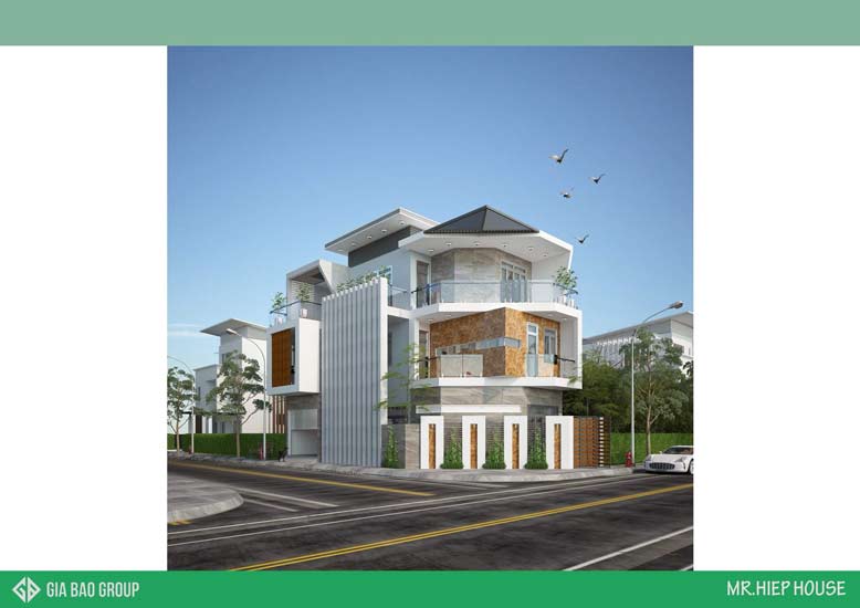 Toàn view mặt tiền của biệt thự 3 tầng