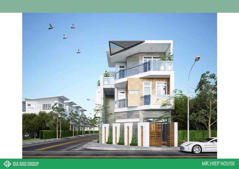 Mặt tiền hông biệt thự 3 tầng hiện đại
