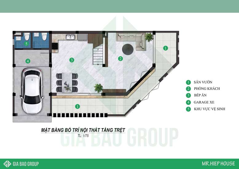Bản thiết kế biệt Thự 3 tầng cho tầng trệt