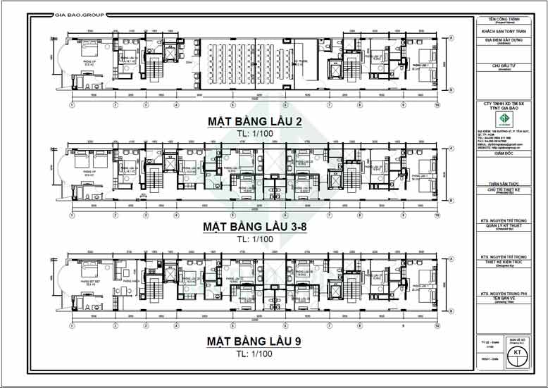 Ảnh mặt bằng lầu 2 đến lầu 9 của mẫu khách sạn hiện đại 10 tầng