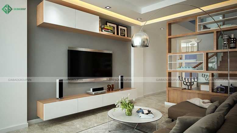 Nội thất nhà phố hiện đại với phòng khách tinh tế, nhã nhặn