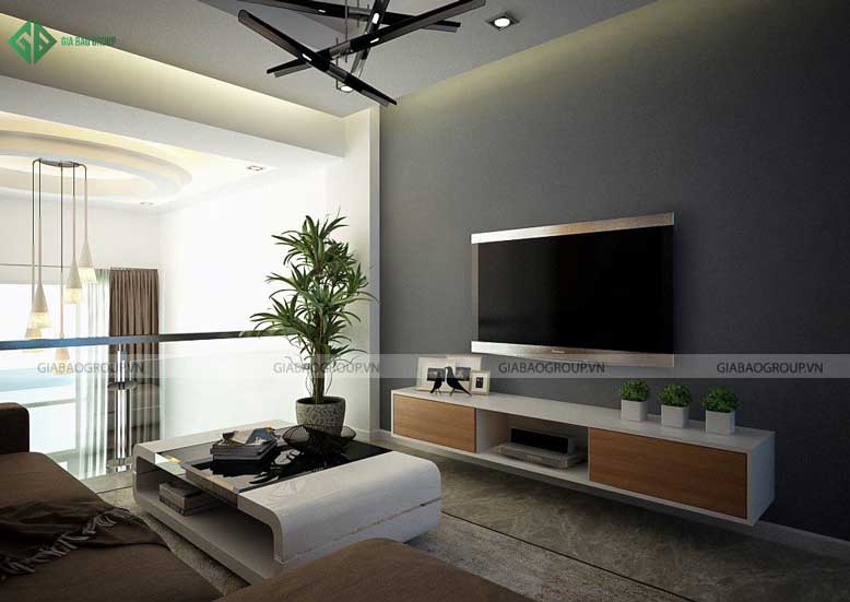 Nội thất nhà phố hiện đại với phòng sinh hoạt chung ấm áp gần gũi