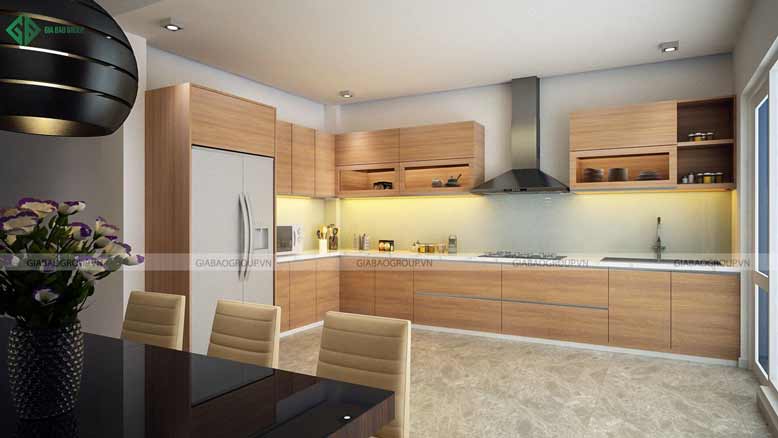 Nội thất nhà phố hiện đại với phòng bếp tiện nghi