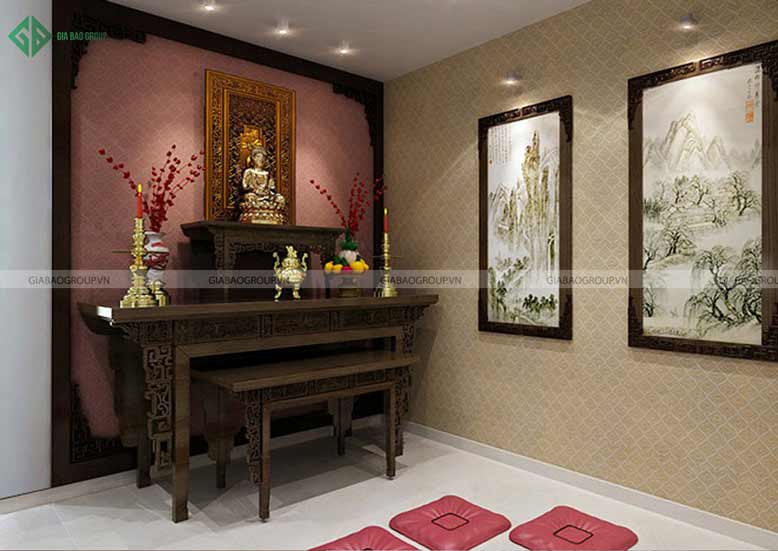 Nội thất nhà phố hiện đại cho phòng thờ uy nghiêm trang trọng