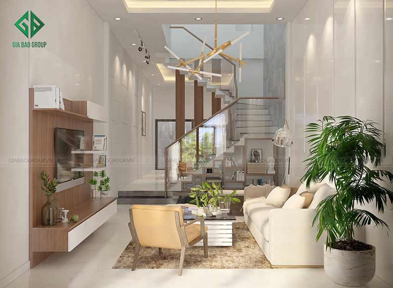 Phòng khách trang nhã của nhà 1 trệt 2 lầu