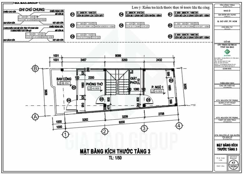 Mặt bằng tầng 3 của thiết kế thi công nhà phố hiện đại