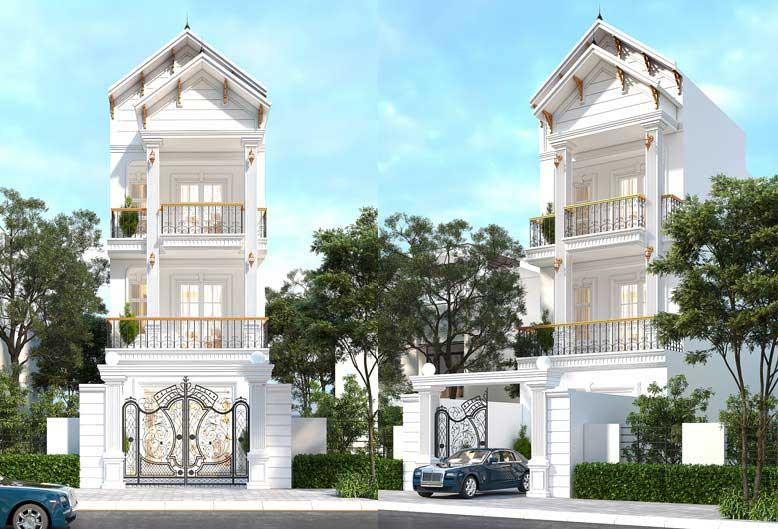 Thiết kế giật cấp độc đáo của mẫu nhà phố tân cổ điển 3 tầng đẹp