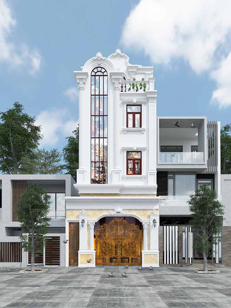 Nhà phố tân cổ điển 4 tầng sang trọng do Gia Bảo Group thiết kế
