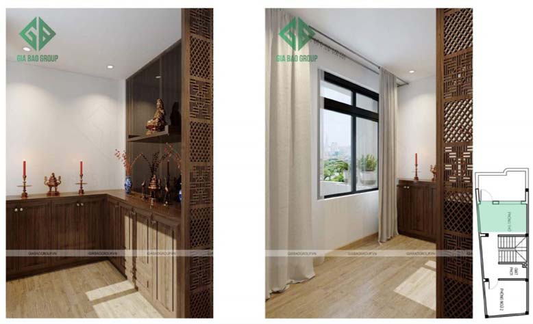 Thiết kế nội thất nhà phố đẹp - phòng thờ tôn nghiêm