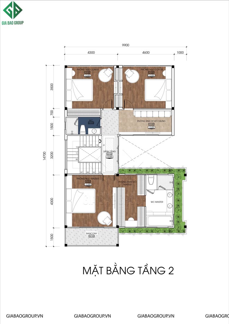 Mặt bằng tầng 2 của thiết kế biệt thự mái bánh ú là gì