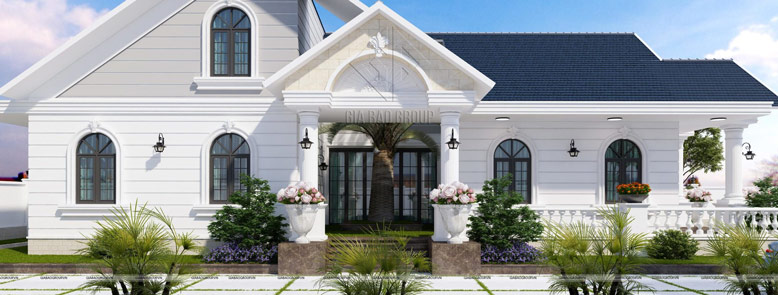 Ảnh thiết kế biệt thự một trệt mái ngói hiện đại