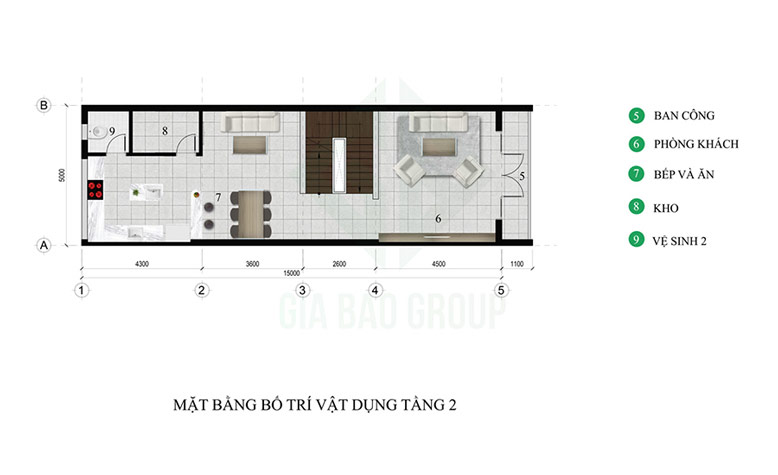 Thiết kế kiến trúc tầng 2 nhà phố 3 tầng hiện đại