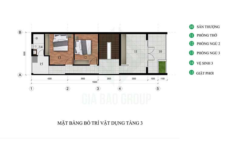 Bản vẽ mặt bằng tầng 3 nhà phố 3 tầng hiện đại
