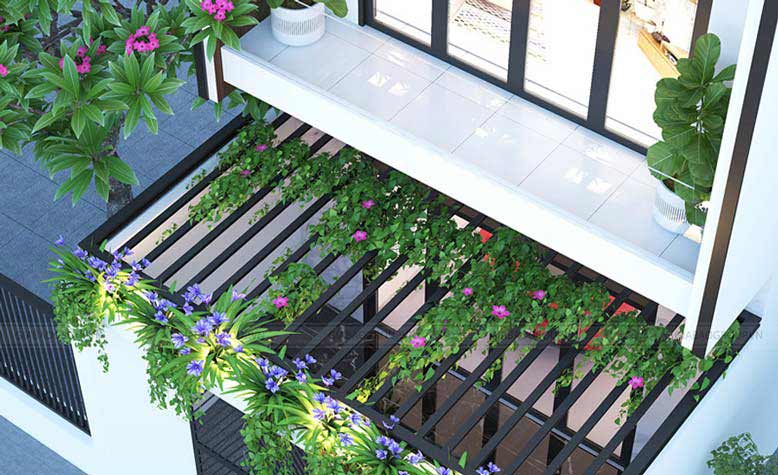 Kiến trúc nhà phố 3 tầng hiện đại với mảng xanh tươi mát