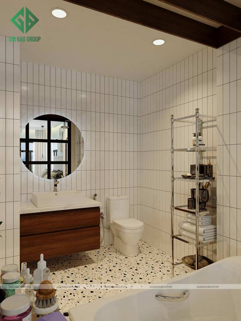 Phòng tắm được trang bị hiện đại trong mẫu nội thất căn hộ tân cổ điển