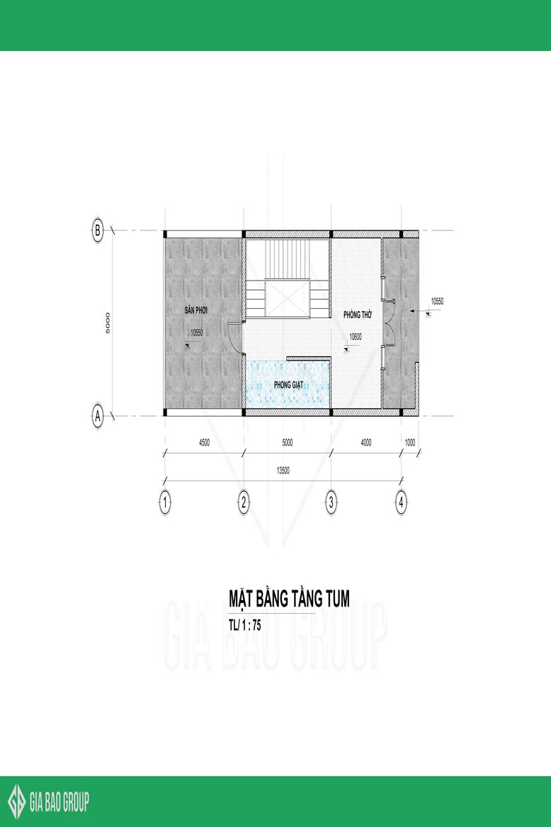 Mặt bằng tầng tum của nhà phố 1 trệt 3 lầu