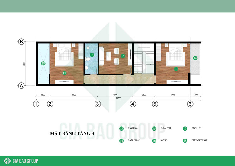 Không gian tầng 2 rộng lớn của mẫu nhà phố 3 tầng đẹp