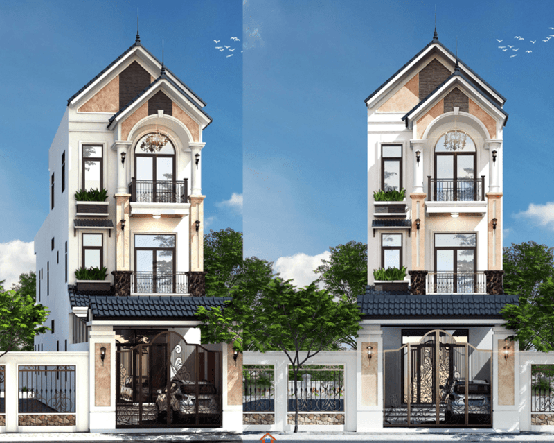 Mẫu thiết kế nhà 3 tầng tân cổ điển với kiến trúc mái thái toát lên vẻ đẹp nhẹ nhàng, tinh tế