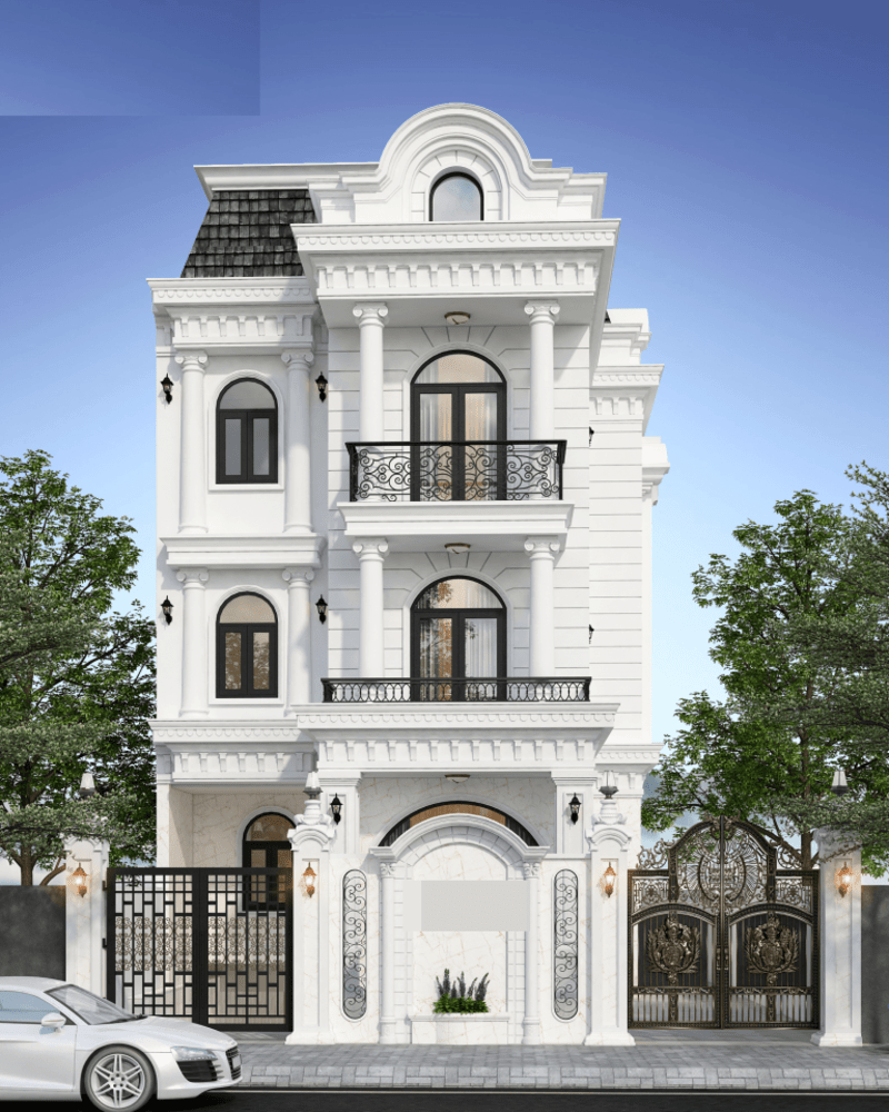 Mẫu nhà 3 tầng tân cổ điển có gara ô tô