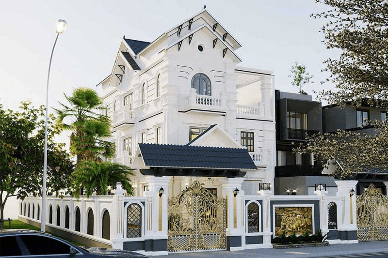 Mẫu thiết kế nhà tân cổ điển 3 tầng 2 mặt tiền