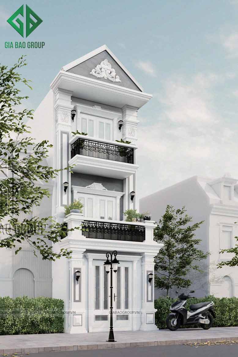 Không gian mặt tiền nhà phố 3 tầng tân cổ điển