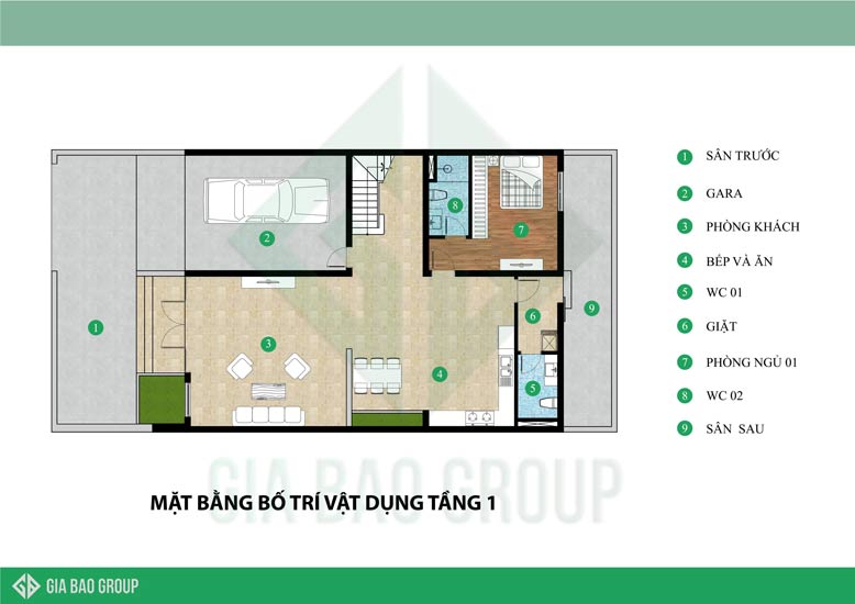 Bản vẽ mặt bằng tầng 1 của nhà phố 3 tầng