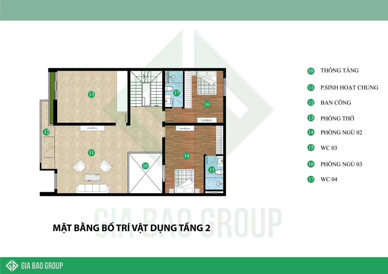 Bản vẽ thiết kế tầng 2 cho mẫu nhà phố 3 tầng đẹp