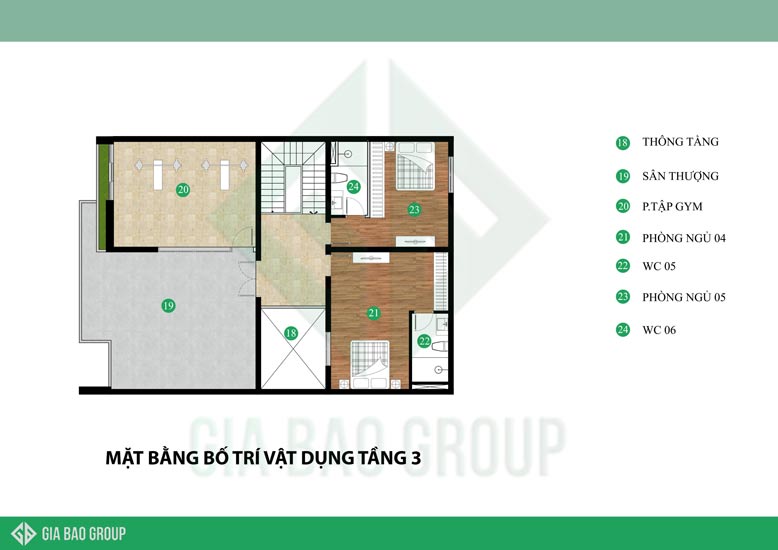 Bản vẽ tầng 3 cho mẫu nhà phố 3 tầng