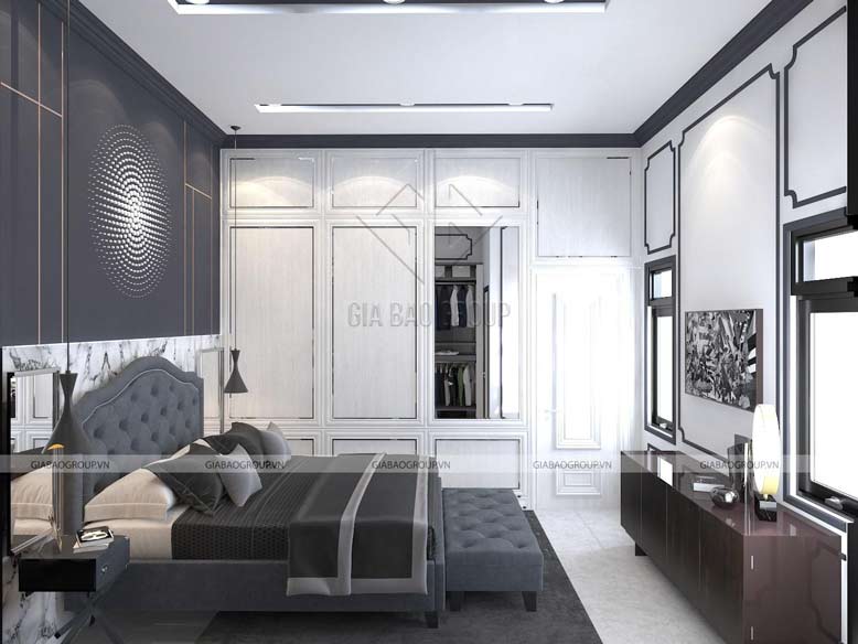 Nội thất phòng ngủ được thiết kế riêng biệt và sang trọng của nhà phố tân cổ điẻn