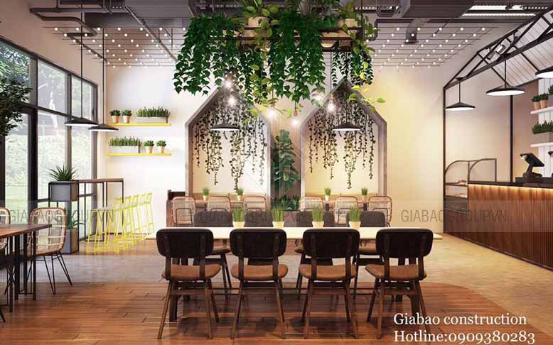 Nội thất quán trà sữa với không gian tươi mát