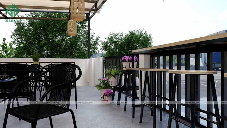 Thiết kế quán cafe đẹp với vật liệu ấn tượng