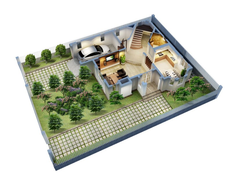 Thiết kế 3D giúp bạn có cái nhìn chi tiết về không gian thực tế của căn biệt thự