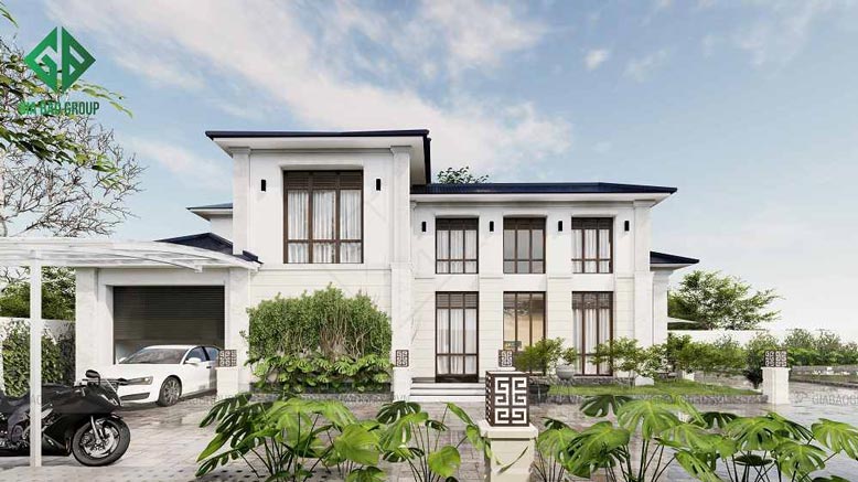 Mặt tiền biệt thự được chăm chút tỉ mỉ, bật lên được sức hút
