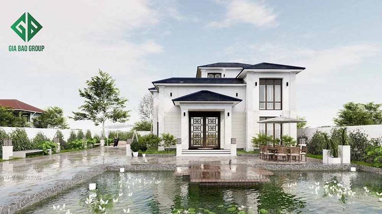 Thiết kế sân vườn được chú trọng không kém với những mảng xanh