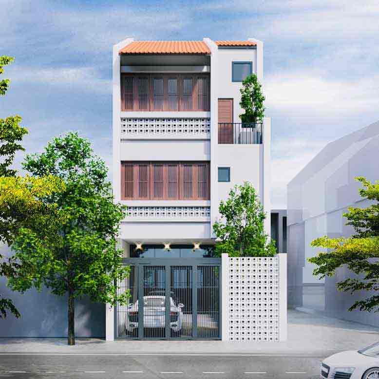 Nhà phố mái ngói cam đất độc đáo