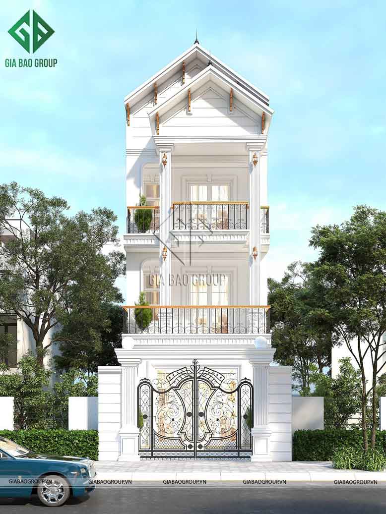 Ngôi nhà phố mái ngói màu trắng