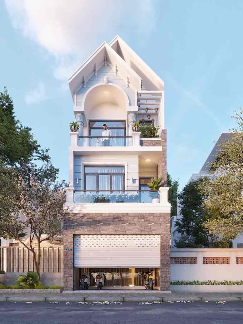 Nhà phố mái ngói với màu xanh tươi tắn