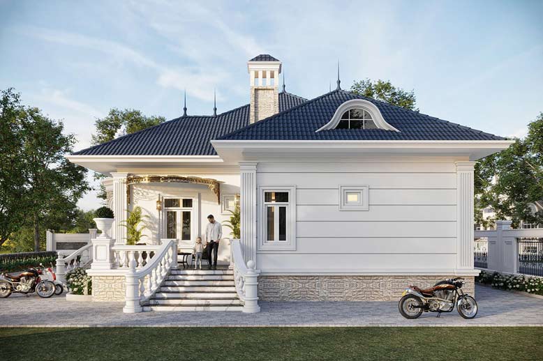 Màu sắc nhã nhặn làm tôn lên sự tinh tế cho mẫu nhà 1 tầng 3 phòng ngủ 150m2