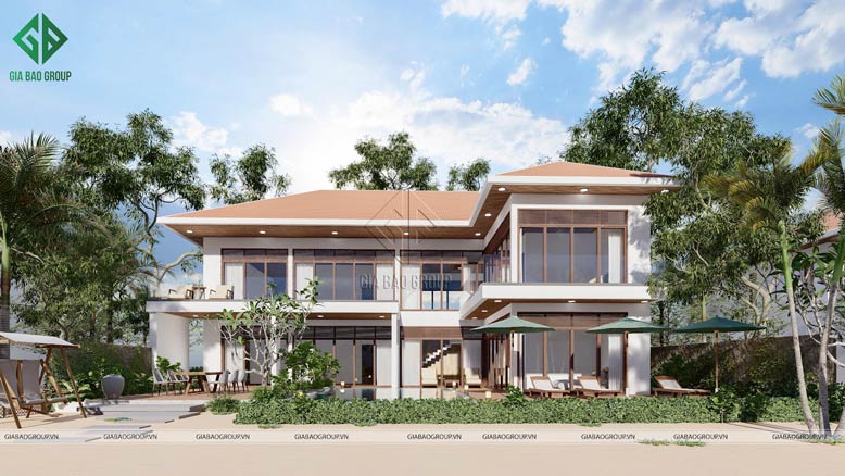 Mặt tiền khỏe khoắn của biệt thự biển.
