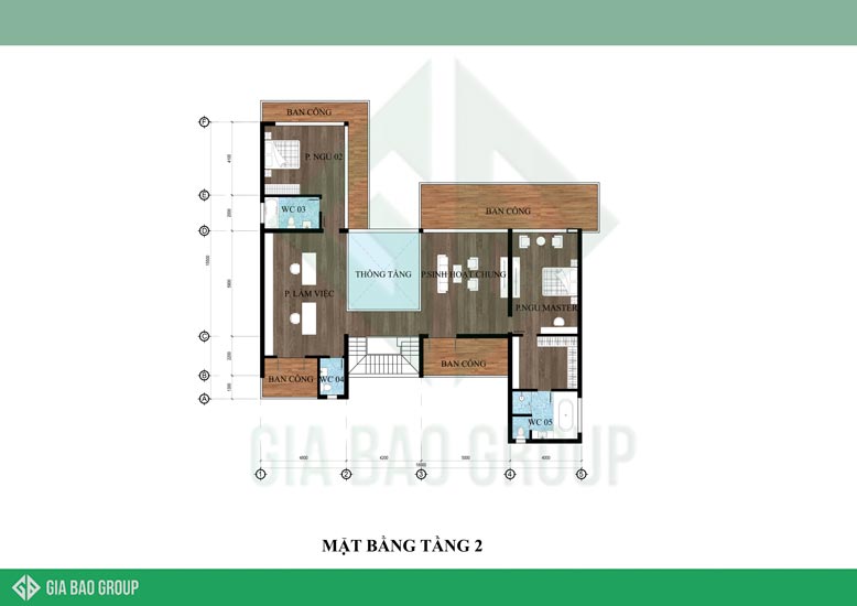Mặt bằng công năng tầng 2