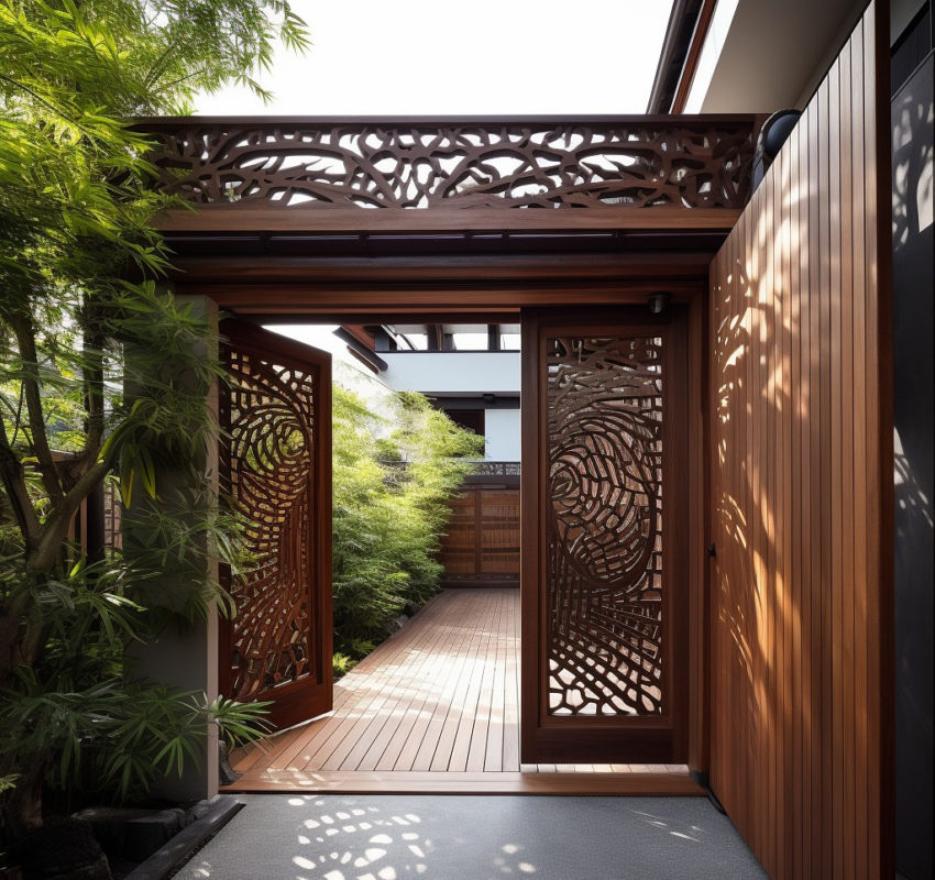 Cửa cổng nhà biệt thự làm bằng chất liệu gỗ