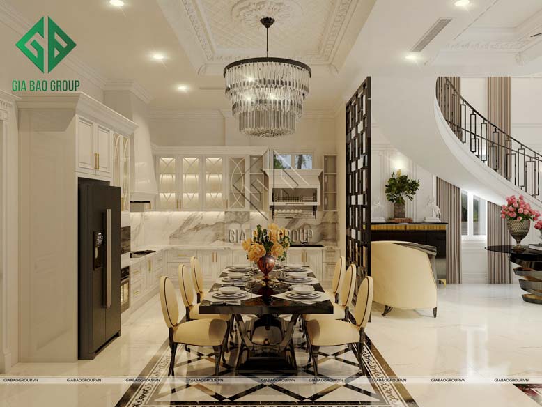 Nội thất tân cổ điển với thiết kế phòng bếp cao cấp