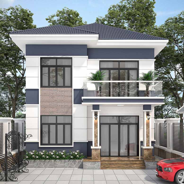 Nhà phố mái ngói 2 tầng hiện đại, mái bánh Ú